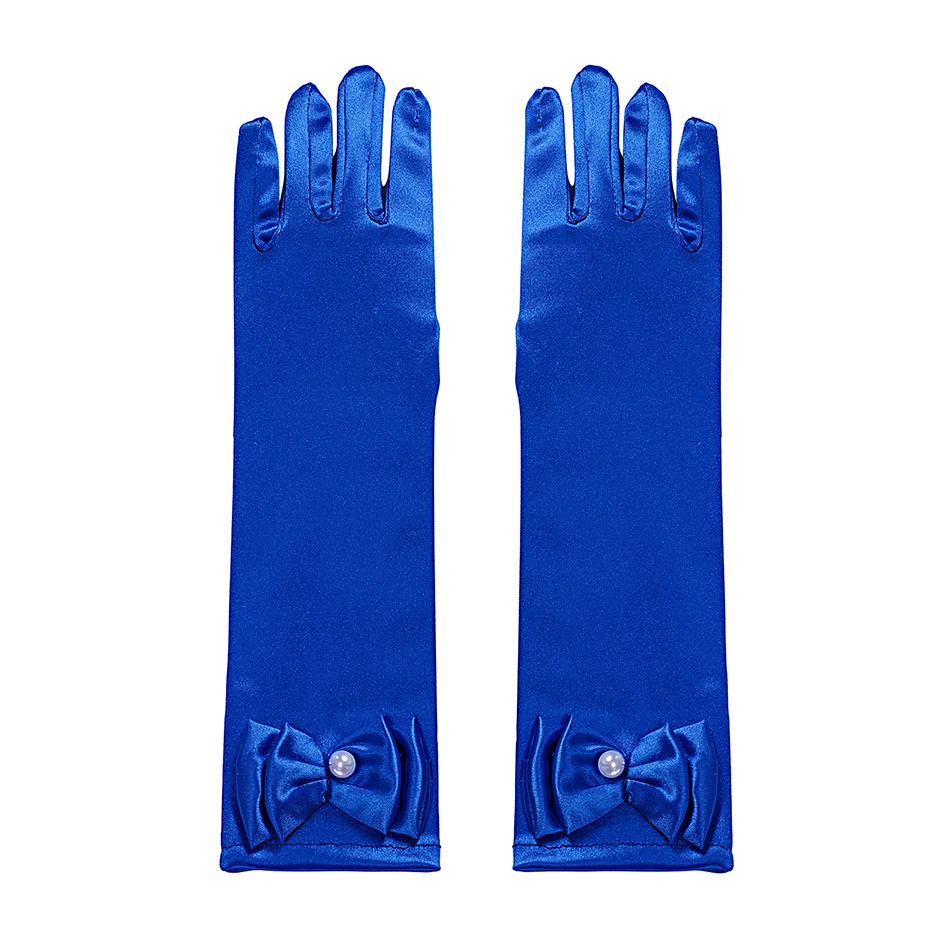Princess Accessories Gloves Snow Queen Cosplay Pearl Bow Gloves Cinderella Elsa Princess Girl Snow White Wednesdy Accessories princess accessories set,girls satin gloves