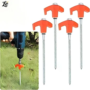 CZHIYAO 4pcs Outdoor Tent Nail 20/25/30cm Screw Anchor Stakes Pegs Screws Peg Ground Nails Carbon Steel Hexagonal Plastic Head 1