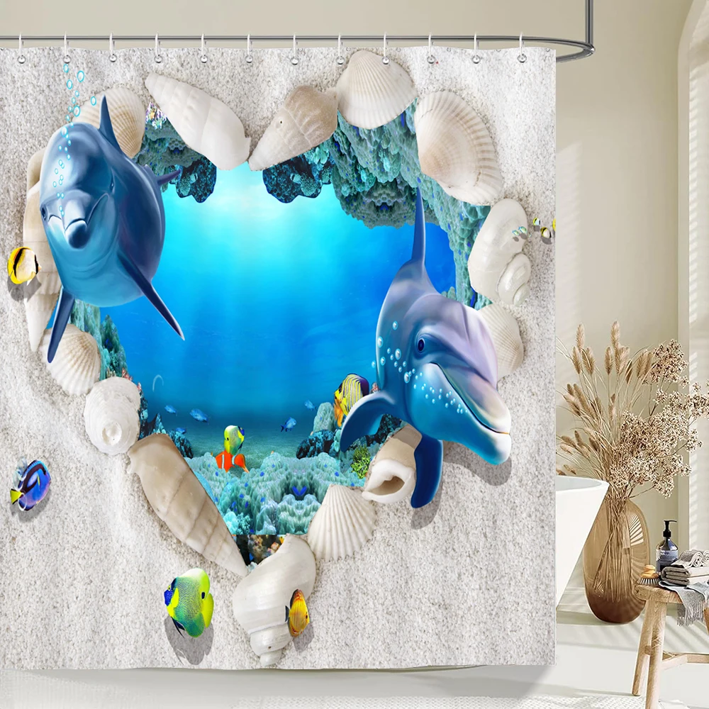 Underwater World Fish Turtle 3d Shower Curtains Ocean Dolphin Sea Scenery  Fabric Waterproof Bath Curtain Bathroom Decor Screen - AliExpress, image size:1000x1000