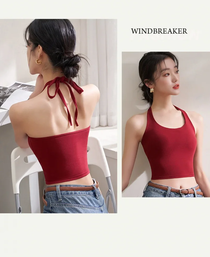 Für 40-60 kg Halter Spaghetti-trägern Ärmellose Leibchen Top Für Frauen Kurze Crop Tops Mit Brust Pad Schönheit zurück Unterwäsche – Detail 13