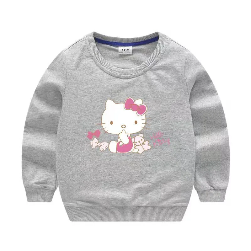 thumbnail image 1 of Jersey informal de algodón puro de nuevo estilo para niños de Hello Kitty, suéter de cuello redondo con estampado bonito para niños y niñas, Top para niños, 1 of 4