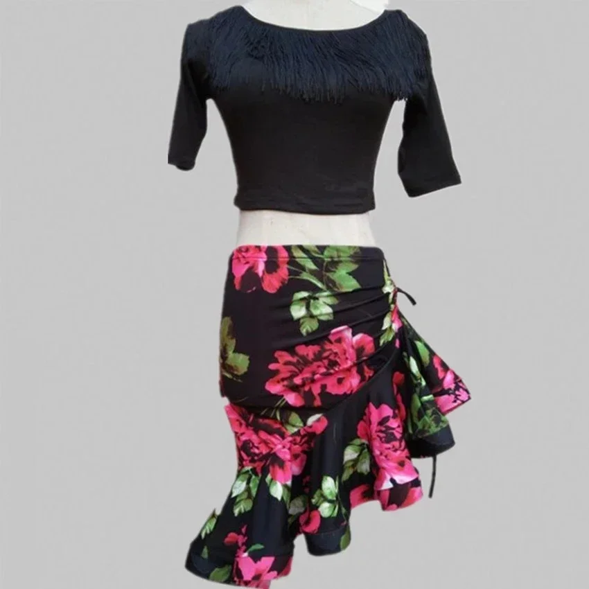 Dance Dress Leopard Print Women Classic Latin Dance Costumes Asymmetrical Ruffle Mermaid Skirt Lady Salsa Chacha Tango Rumba Dress