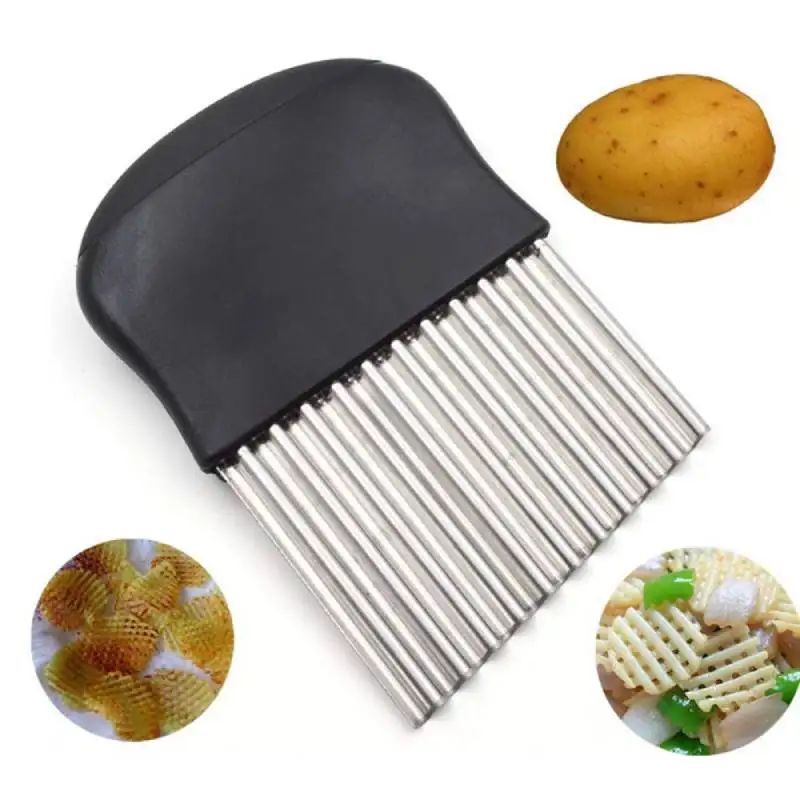 Potato Slices Knife Crinkle Cutter Blade Waffle Fry Cutter Stainless Steel Vegetable Wavy Chopper French Fry Slicer for Carrot