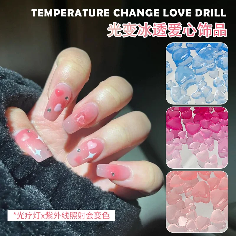 

New Nail Enhancements Light Sensible Color Changing Love Ice Transparent Fresh Diamond Decoration Light Changing Pack of 5