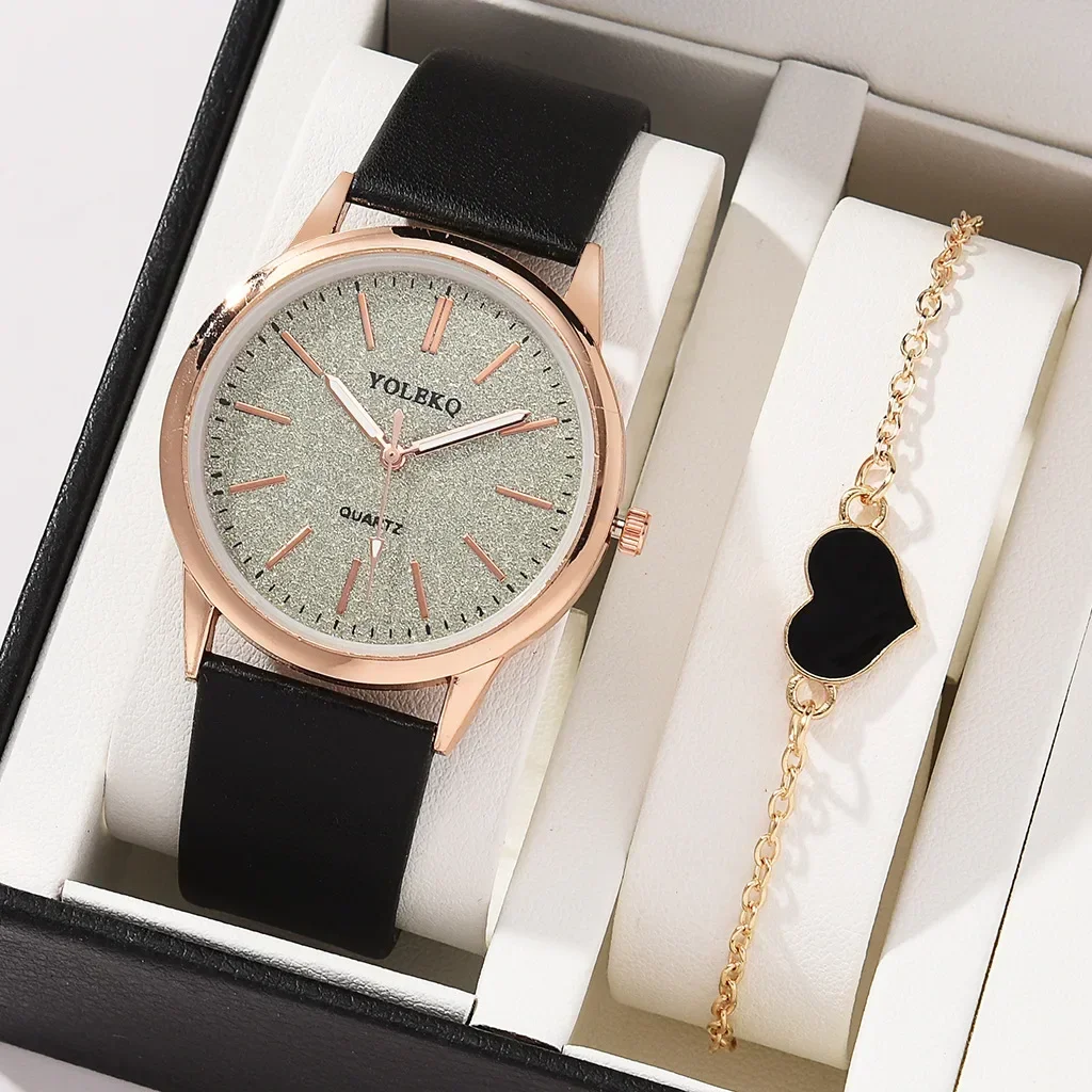 2pcs Set Women Watches Fashion Casual Ladies Quartz Wristwatches Leather Strap Watch Women Female Clock for Girl Gift (No Box) 2