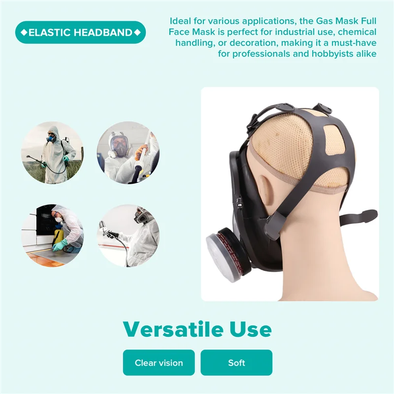 Masque à gaz intégral 6800 avec filtres, protection chimique et anti-formaldéhyde, porté par un mannequin pour illustrer l'ajustement.