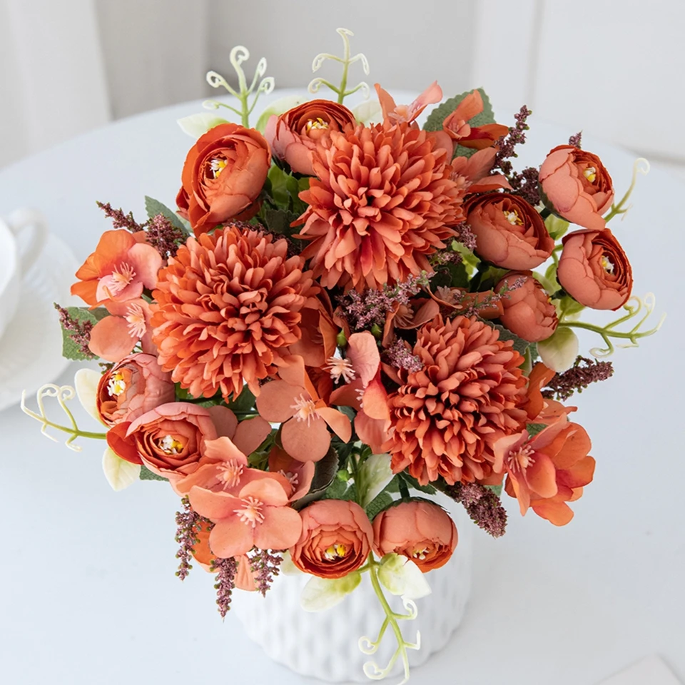 Flor Artificial de seda, hortensia, rosa, patio exterior, jardín,  decoración de la habitación del hogar, ramo de novia para boda, bricolaje,  Festival, regalo DIY de Halloween - AliExpress, image size:960x960