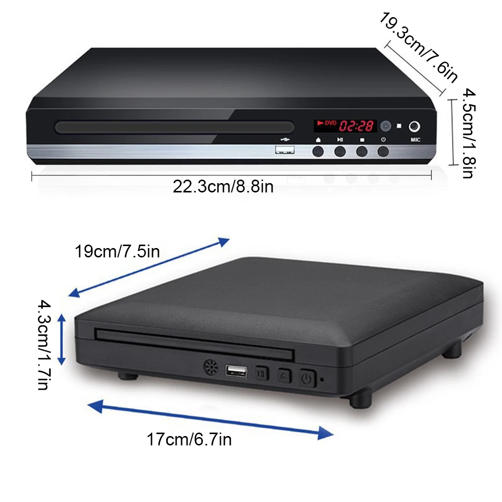 Mini DVD Player Home Portable Full HD DVD Player 1080P High Definition CD/ EVD/ VCD Player with AV HDMI Cable UK/US/EU Plug