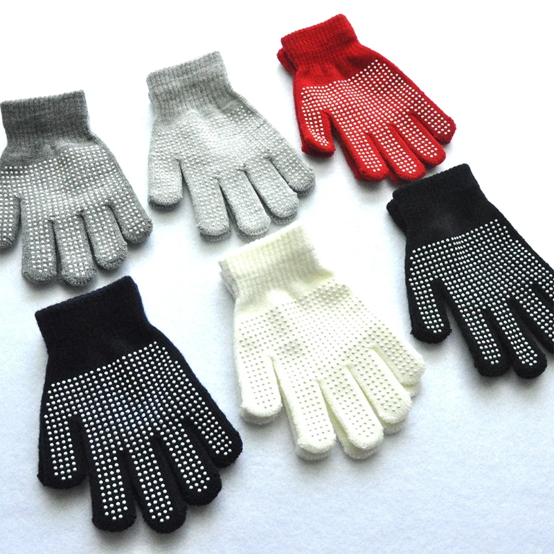 1 Pair Children Gloves Non-slip Rubber Winter Warm Stretch Gloves Boys  Girls Sport Ski Cycling Fishing Slip Knit Gloves