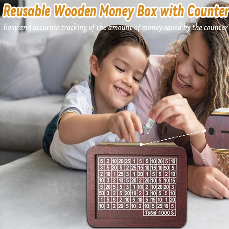 1000€ Savings Time for Money Box Wooden Magic Piggy Banks to Save Moneybox Japanese Piggy Bank That Does Not Open Counter Coins