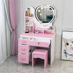 Tocador con espejo y taburete, mesa de maquillaje, con cajones, muebles de madera modernos para dormitorio