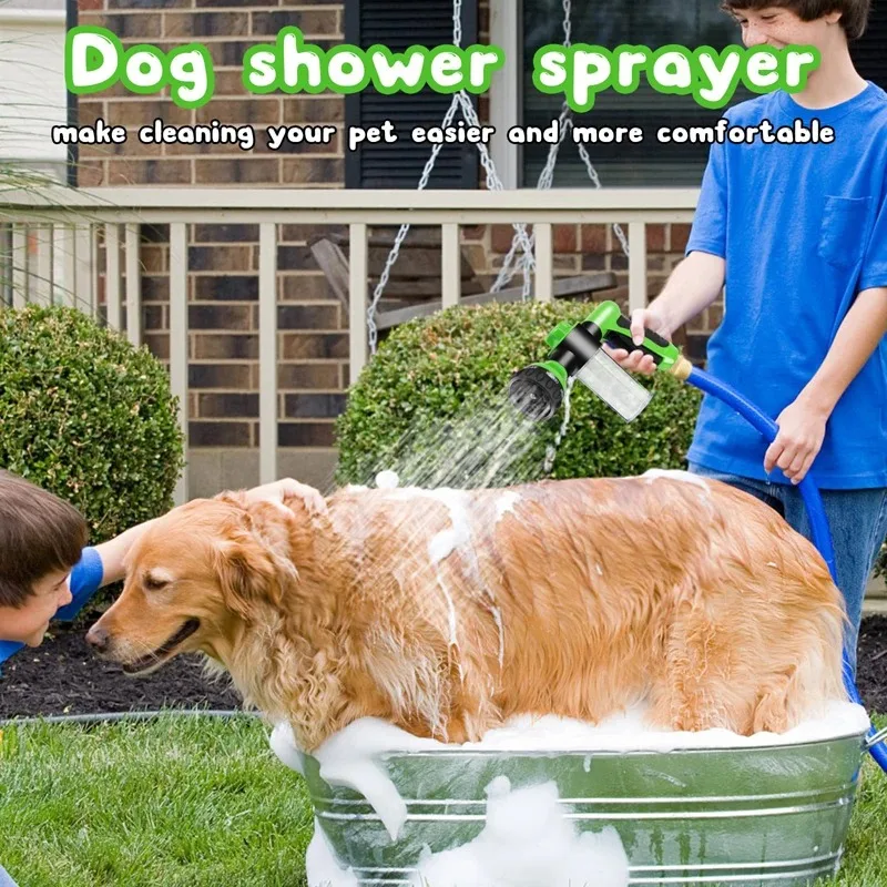 Pup Dog Jet Wash, 8-Way Spray Pattern Dog Washing Hose Attachment with Soap  Dispenser, Pet Bath Brush, Garden Hose Nozzle Sprayer for Watering Plants