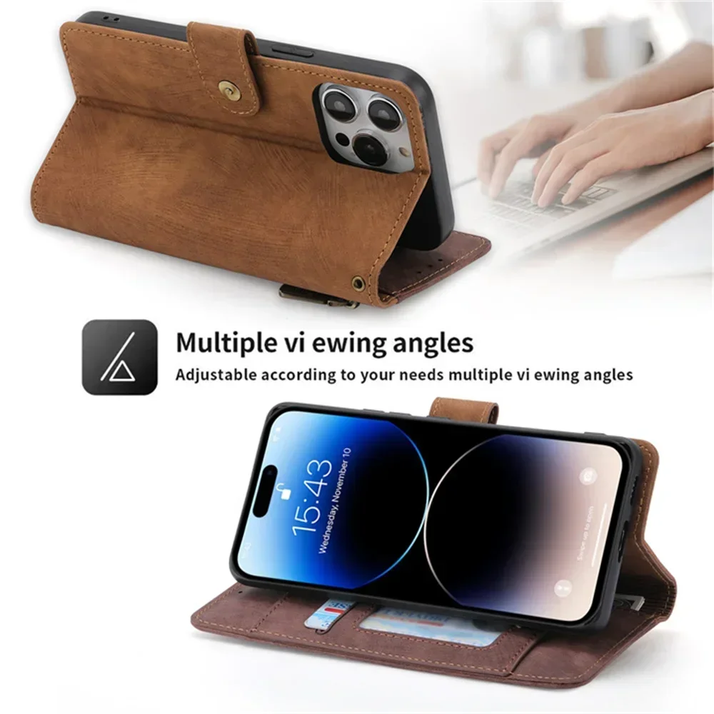 Premium RFID Leather Zipper Wallet Case for Motorola Edge and Moto Series