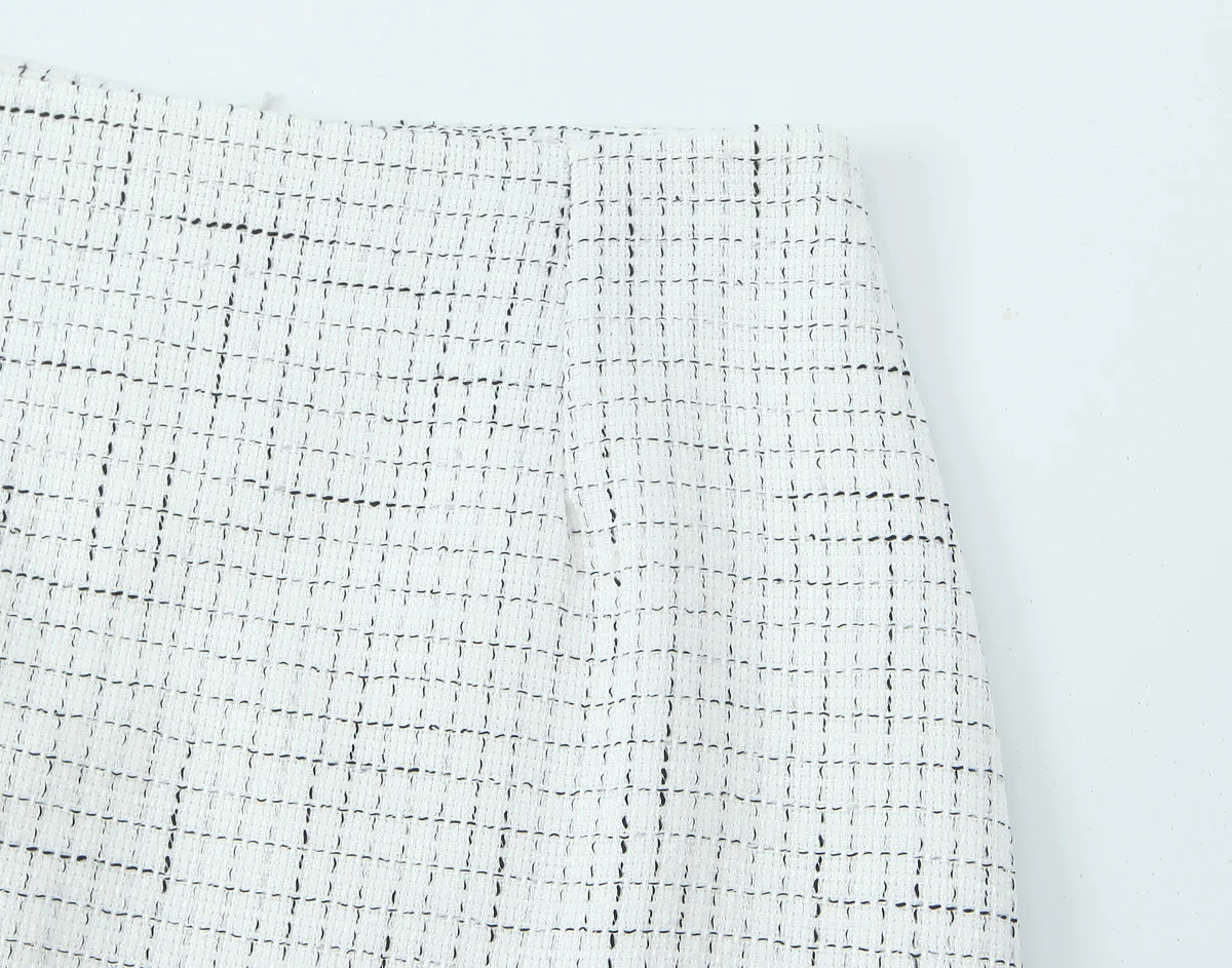 French Style Retro V collar Plaid Woven Tweed Blazer + High Waist Mini Short Skirts Suits 2 pieces 1 Set Black White
