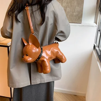 Shoulder Bag for Men /Women Bulldog Shaped Leather Adjustable Strap Handbag 1