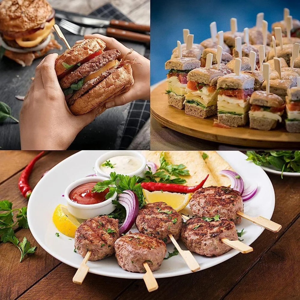 100Pcs Disposable Wood BBQ Skewers 9/12/15/18/20/25cm Barbecue Fruit Sticks Flat Paddle Picks Outdoor Party Buffet Kitchen Tools