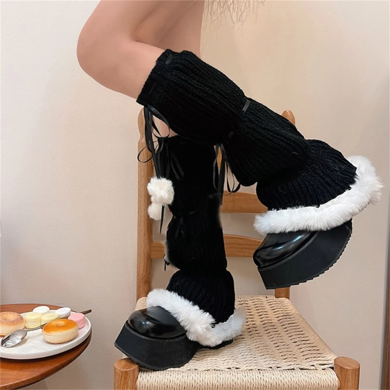 Women's Faux Furs Frilly Leg Warmers Knit Leg Sleeve Students Girls Foot Covers