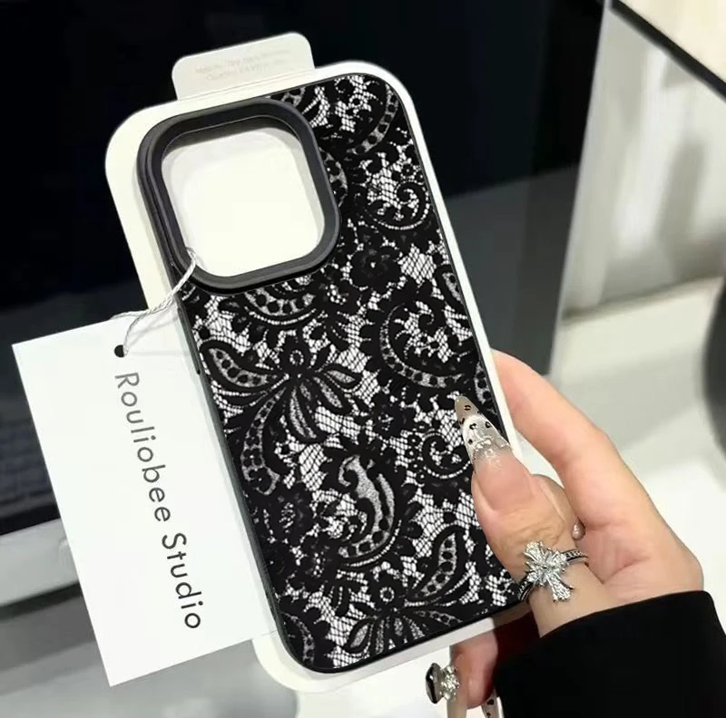 Elegant Black Lace Design Phone Case - Letter Edition