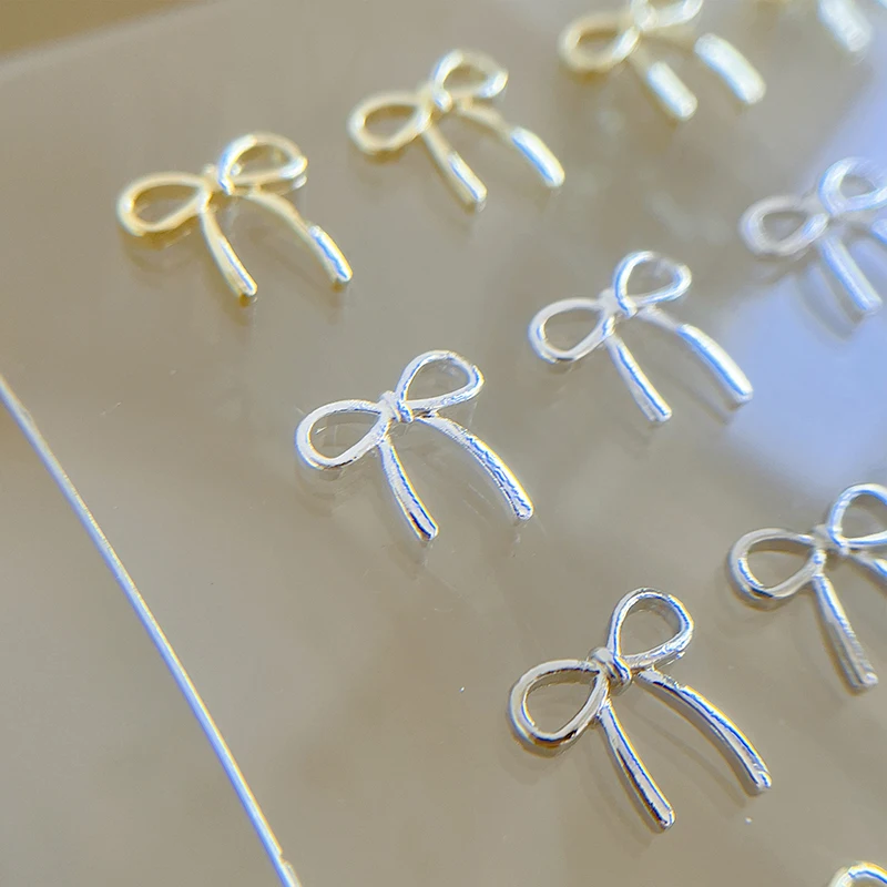 10pcs Bow Deco Nail Art Charm 3D Silver/Gold Bowknot Ribbon Nail Decor Parts DIY Luxury Manicure Accessories 2