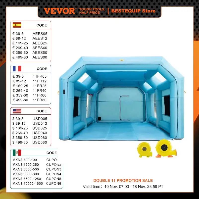 VEVOR Inflatable Paint Booth Carport Car Paint Booth Tent W/ Blowers Car Workstation Mobile Shelter Room Airbrush Outdoor Garage