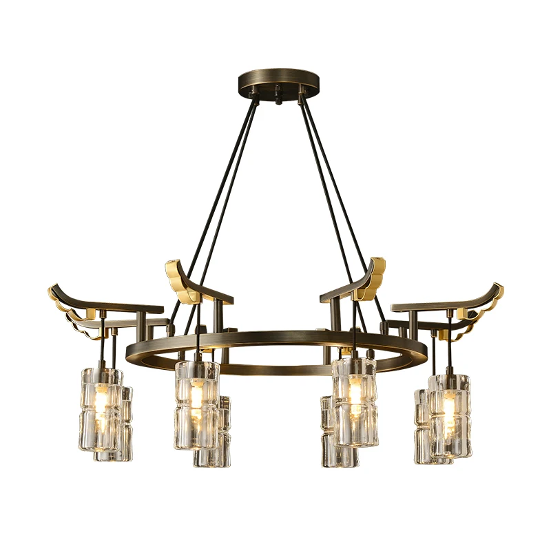 

Chandeliers, all copper crystal living room, bedroom, dining room, antique Chinese style hotel villa lighting