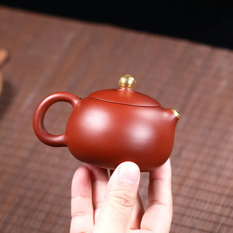 Chinese Style Lotus Pattern Xishi Teapot , Purple Clay Raw ore Dahongpao, Kung Fu Household, Pure Handmade, 120cc, Tea Pots, 1Pc