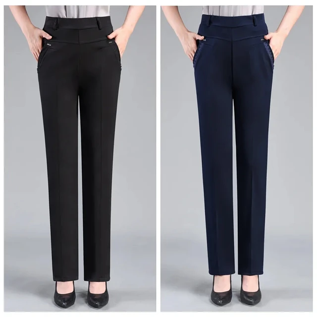 LADIES WOMENS HALF ELASTICATED WAIST WORK TROUSERS POCKETS PANTS PLUS SIZE  8-24