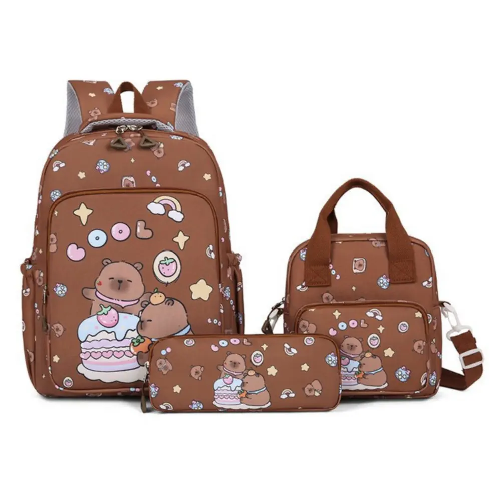 Capybara Colorful Backpack 3Pcs/Set for Women Casual School Bags with Lunch Bag Girl Boy Student Teenager Rucksack