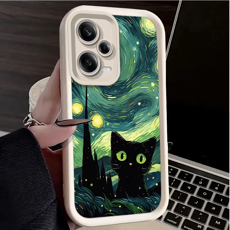 Pittura A Olio Little Black Cat Per Redmi K50 K40 K30 K20 12C 10C 9C 9At 9A Ultra Pro Prime Eye Ladder Phone Case