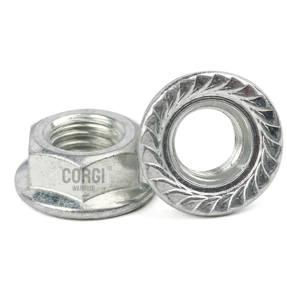 Metric Hex Flange Lock Serrated Nuts Up to 190 M3 M4 M5 M6 M8 M10 M12 304 Stainless Steel and Zinc Plated Carbon Steel Threaded