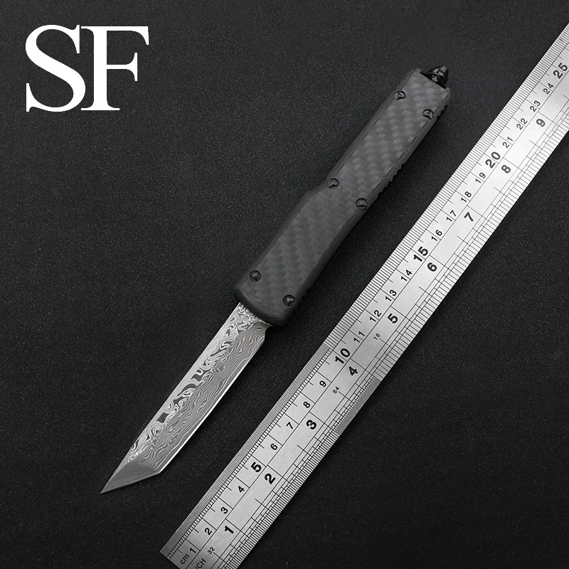 

SF UT UT85 Damascus Blade Hunting Survival Knife (CNC) Carbon Fiber + Aviation Aluminum Handle Outdoor Travel EDC Tool