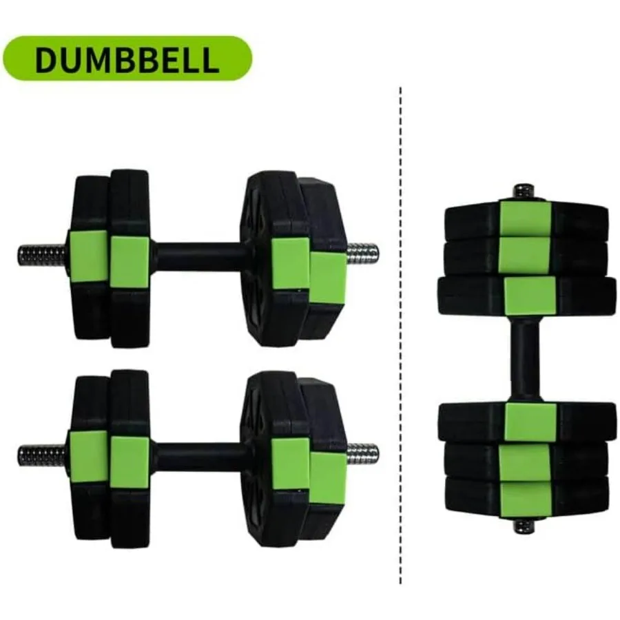 Adjustable Dumbbell Set with Iron Handle, 30lbs Weight Set, Green and Black, Octagon Head