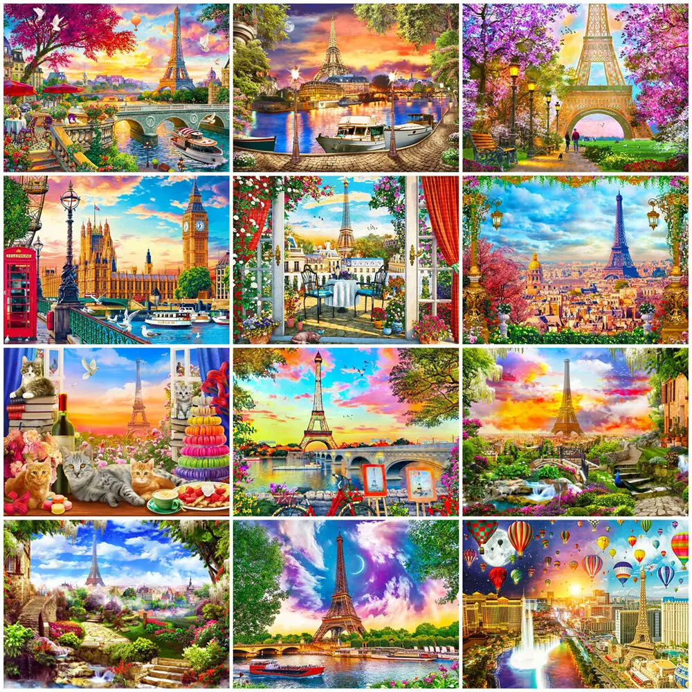 

AZQSD башня алмазное Искусство пейзаж город домашний декор полная дрель вышивка улица Рукоделие 5d Сделай Сам Подарок Стразы картинки