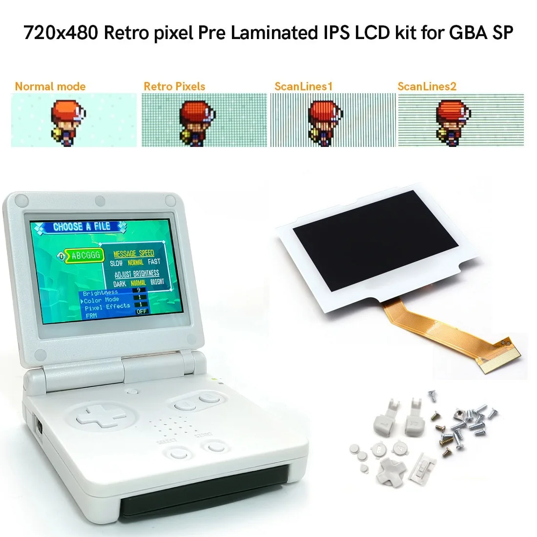 

Ретро-Пиксельная подсветка, белая фотовспышка, 720x480 V5, ЖК-дисплей с заниженным уровнем яркости для консоли GBA SP, замена для ЖК-дисплея GBA SP