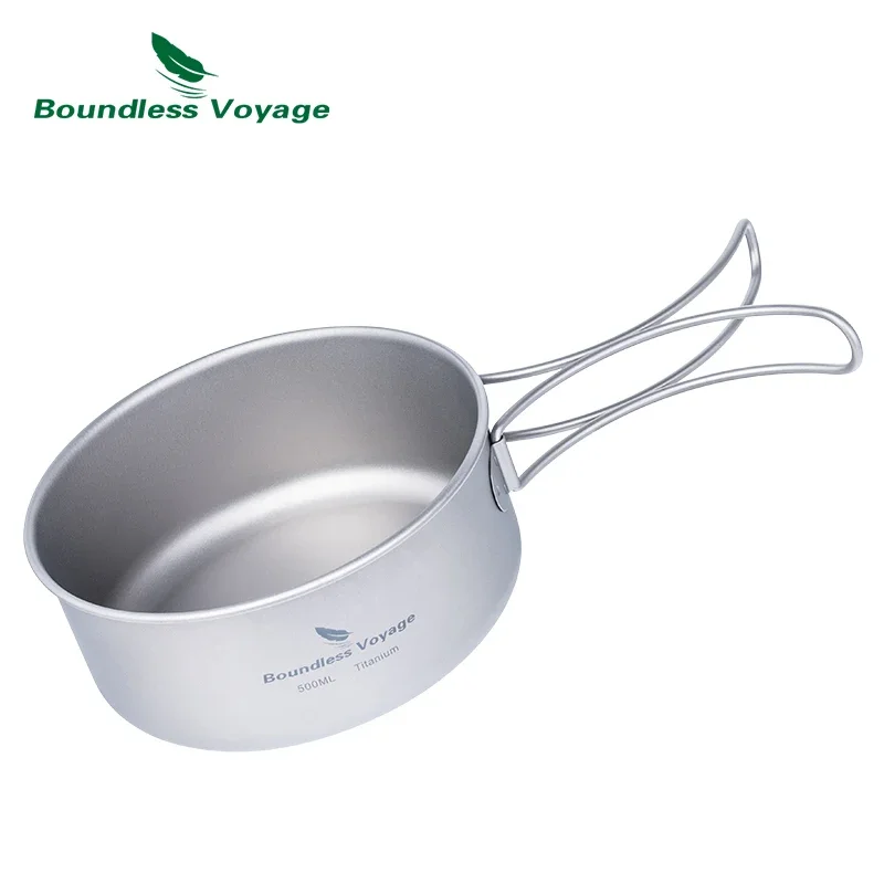Boundless Voyage Ultralight Titanium Camping Cookware Set Outdoor Cooking Pot Bowl Backpack Picnic Tableware with Folding Handle for camping cookware, camping cookware set