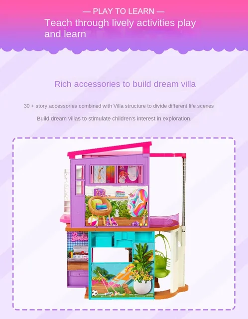 In Stock Barbie Hcd50 Malibu Villa Dream Holiday House Toy Mansion Big  House Children's Furniture Children's Birthday Gift - Doll Playsets -  AliExpress