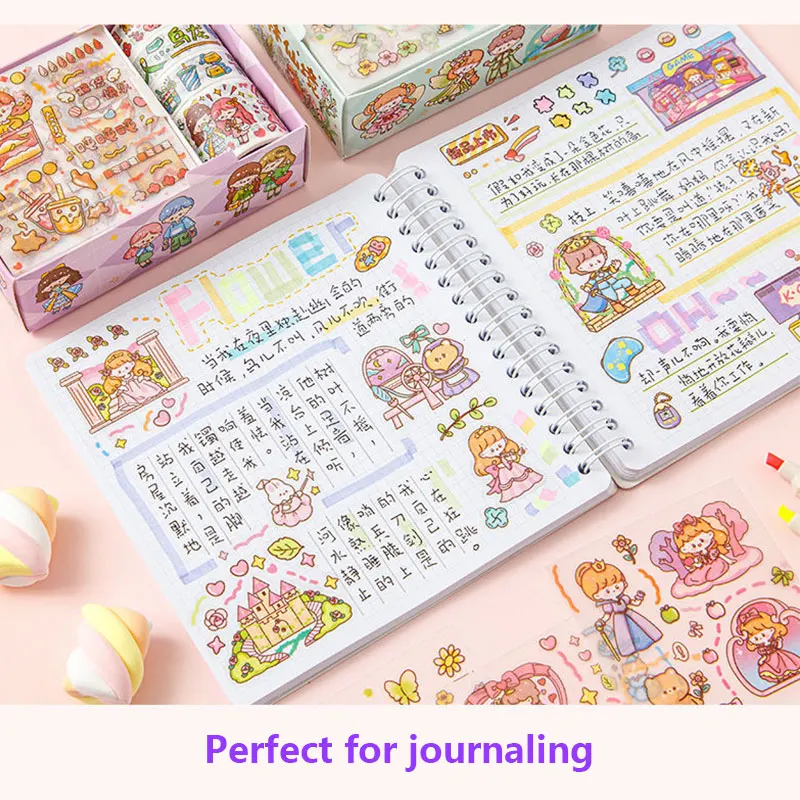 8 PCS Kawaii Washi 테이프 및 스티커 세트 일본 종이 마스킹 테이프 저널 장식 학교 용품 편지지