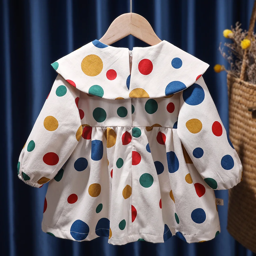 Plaid Dress for Baby Girls Peter Pan Collar Spring Summer Rainbow Dot Casual Frock Toddler Floral Ruffled Robe