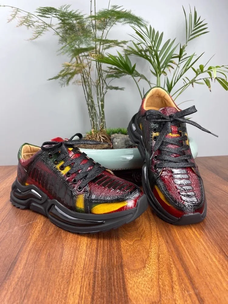 Moda pelle di struzzo scarpe Casual da uomo in vera pelle di alta