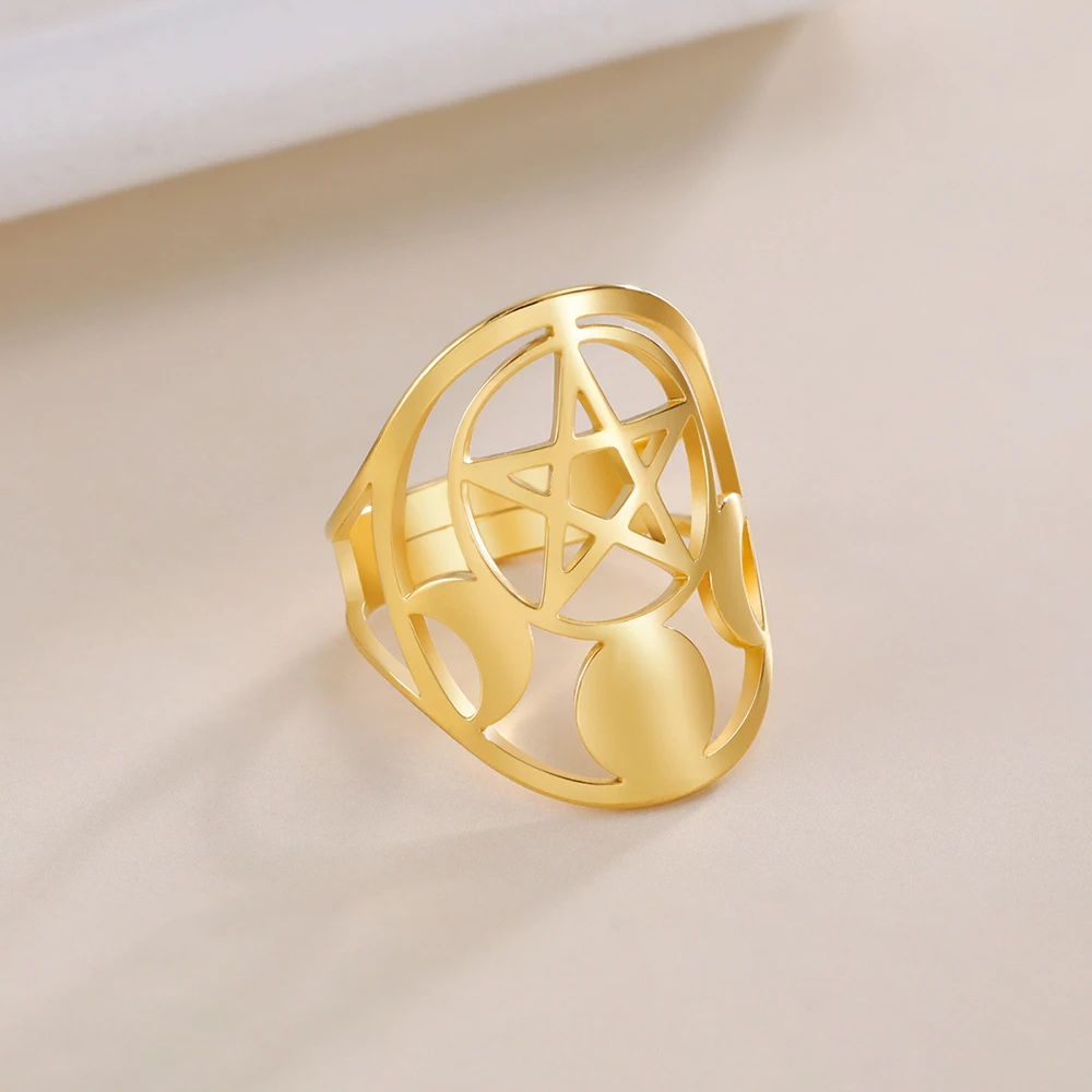 Dawapara Pentagramm Einstellbare Ring für Männer Frauen Triquetra Kreuz Stern OM Symbol Religiöse Geschenk Edelstahl Schmuck – Detail 18