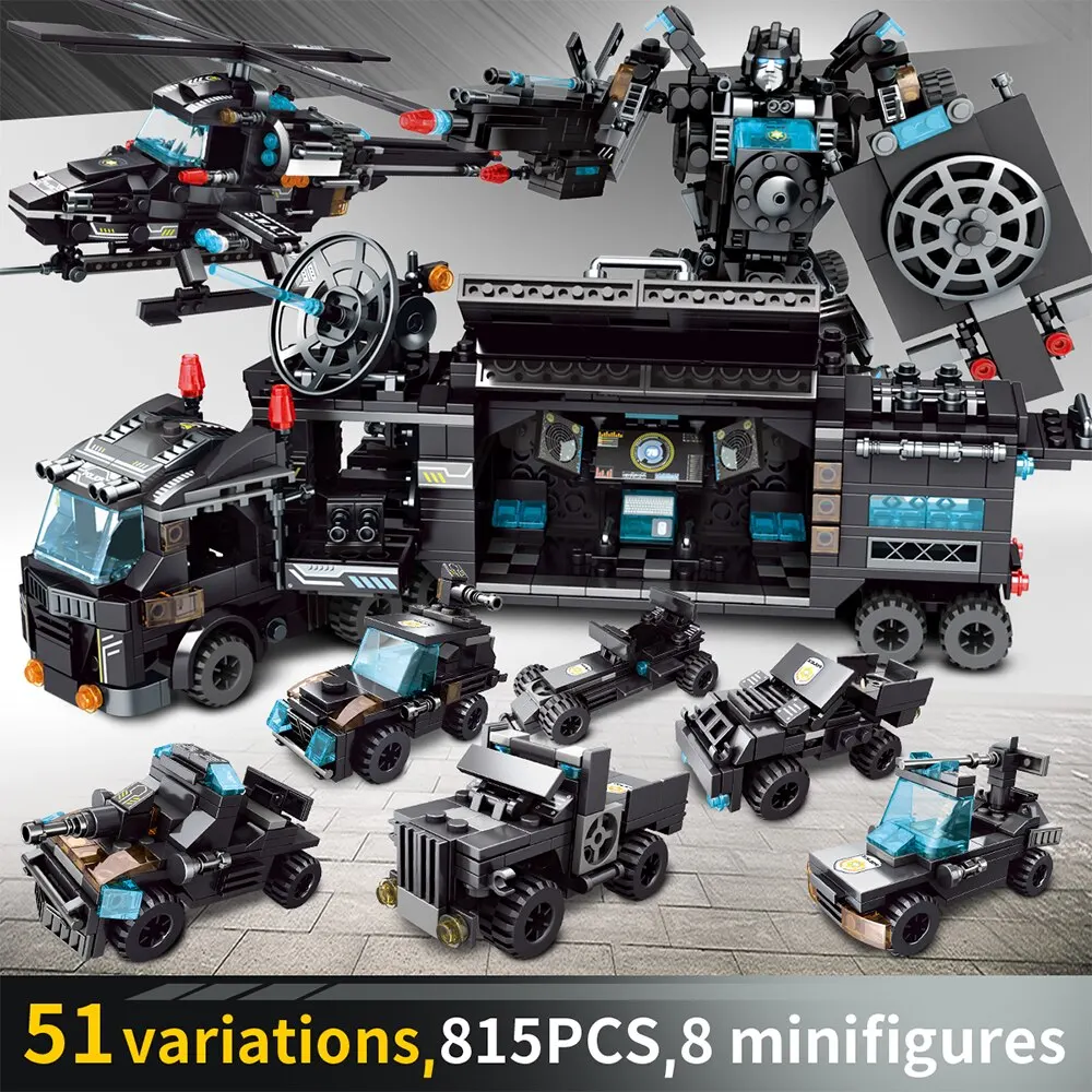 Police Station Car Headquarters Building Blocks Truck SWAT Figure WW2 Military Bricks Toys for Children Kids Blocks