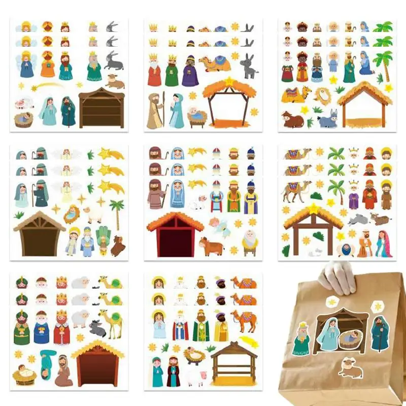 

Nativity Scene Sticker Retro Art Funny Stickers Aesthetic Graffiti Decals Christmas Party Favor Stickers For Scrapbook Laptop