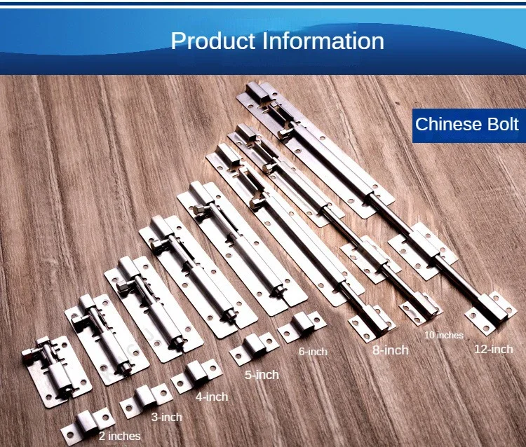 Description Picture 2 of itemHome Safety Stainless Steel Lock Sliding Door Chain Lock Furniture Door Bolt 2/3/4/5/6/8 Inch Latch (1pcs)