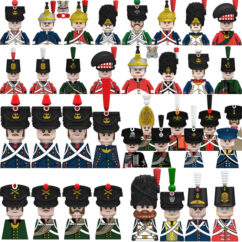 

MOC Military British Soldier Figures Building Blocks Russia Medieval Napoleonic Wars French Dragoon Fusilier Rifles Bricks Toys