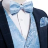Suit Vest With Bow Tie Pocket Square Cufflinks Light Blue Black Red Paisley Luxury Wedding Prom Tuxedo Waistcoat for Men 2