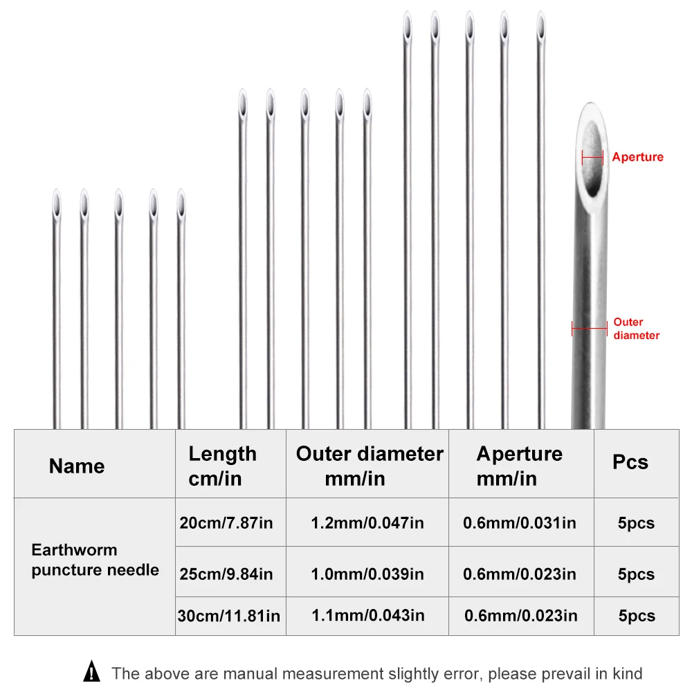 FTK Earthworm Hooking Needle Stainless Steel Earthworm Gas Needle Portable Hollow Fishing Worm Penetrating Driller Fish Tool