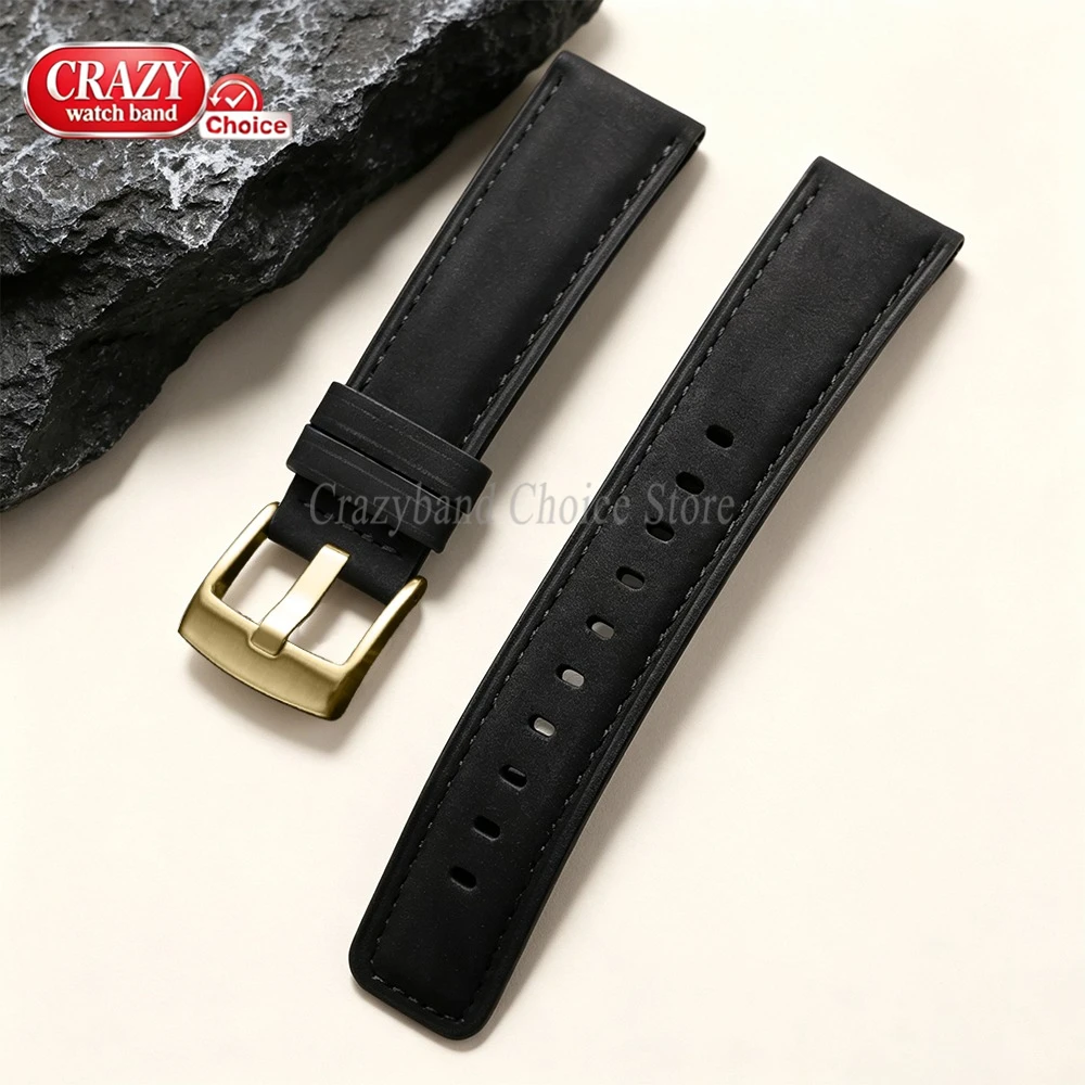 Handmade Brown & Black Leather Cowhide Business Watch Band