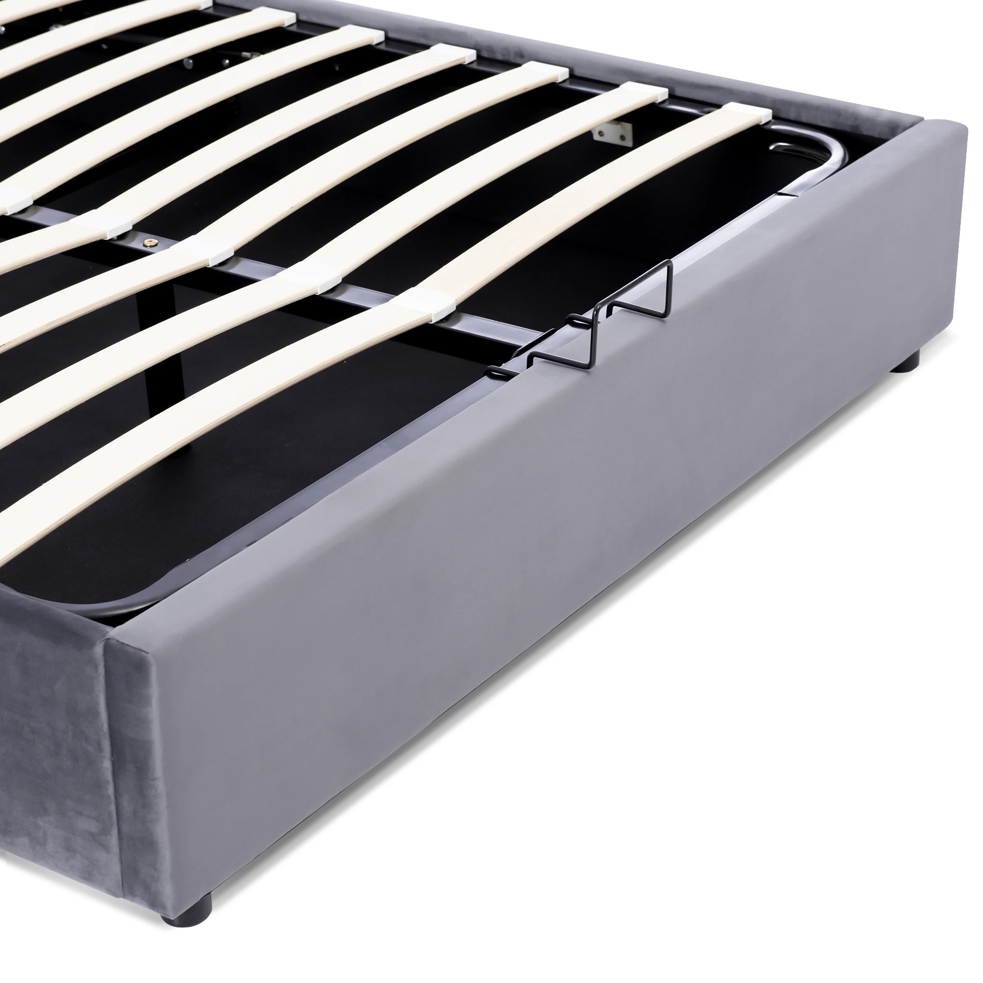 Hydraulisches Doppelbett mit Polsterung, 140 x 200 cm, verstellbares Kopfteil, Bett mit Metallrahmen und Lattenrost, Samt, modernes Bettgestell mit – Detail 19