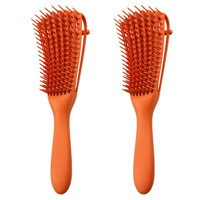 

2X Hair Brush Detangling Brush Scalp Massage Hair Comb 3A To 4C Kinky Wavy Curly Hair Brush Women Men Salon Orange