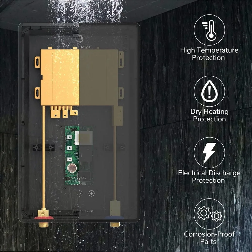 Electric Tankless Water Heater, 9kW, 240Volts-Endless On-Demand Hot Water-Self Modulates to Save Energy